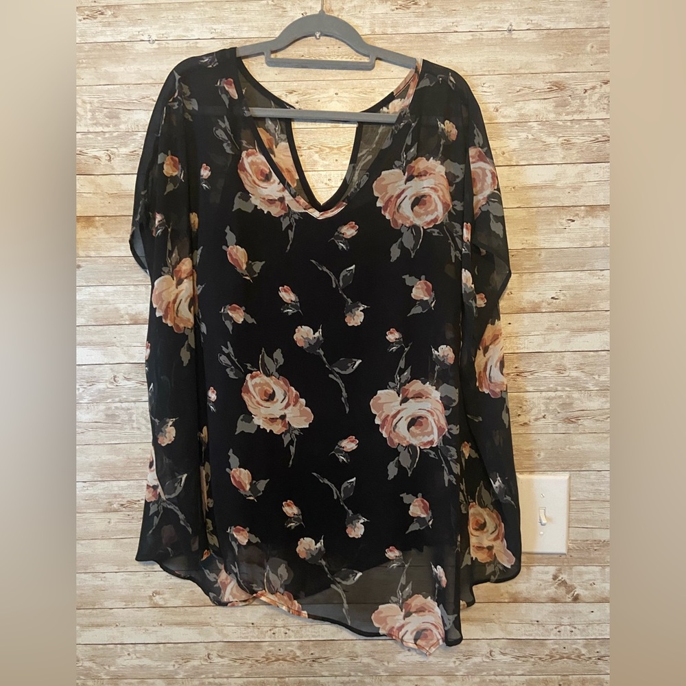 Lane Bryant Black Floral V-Neck Chiffon Camisole